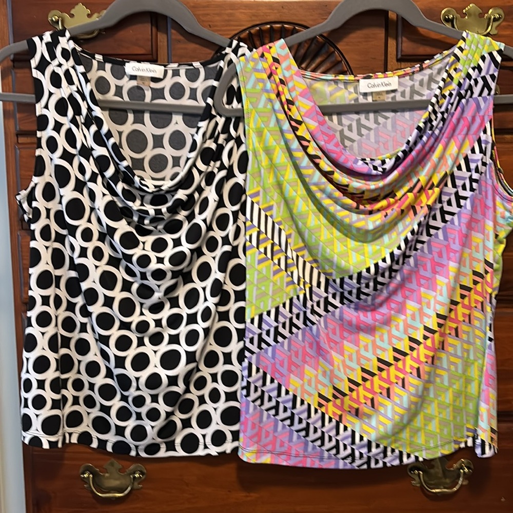 Calvin Klein Drape Neck Sleeveless Layering Tops Set of 2 Y2K Office Glam